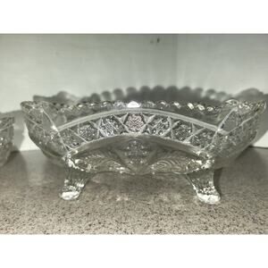 American Brilliant Period hand Cut Glass Antique set of 2 Footed Bowls Dishes